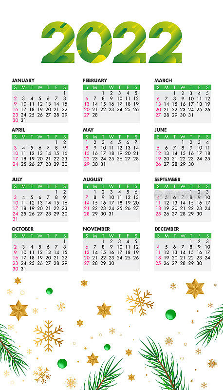 2022年日历的概念。祝新年快乐。圣诞节贺卡。抽象的背景矢量插图。假日设计贺卡，邀请，日历，等股票插图