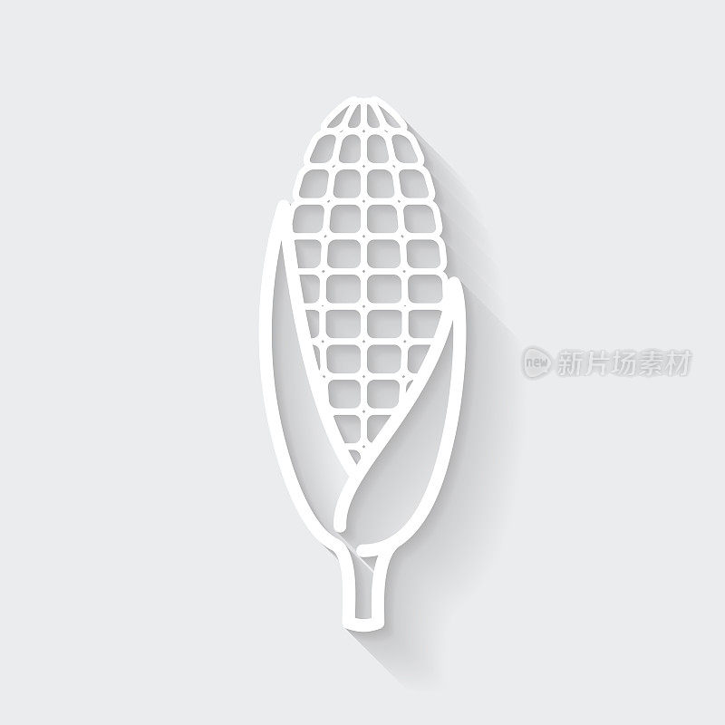 玉米。图标与空白背景上的长阴影-平面设计