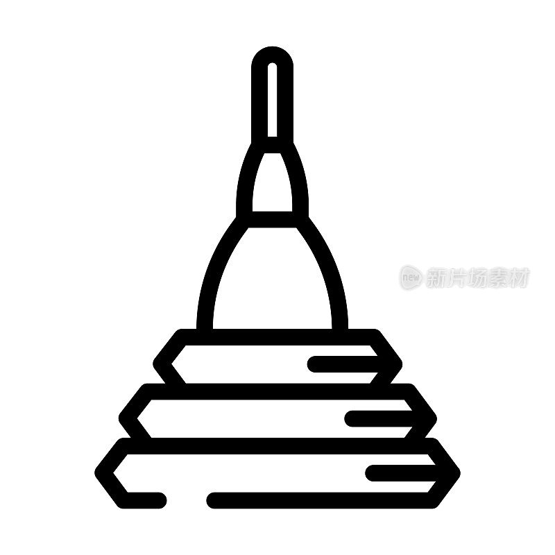 佛寺细线图标。旅游业中，佛祖的线性图标源自泰国符号概念孤立的轮廓符号。矢量插图符号元素的网页设计和应用程序。