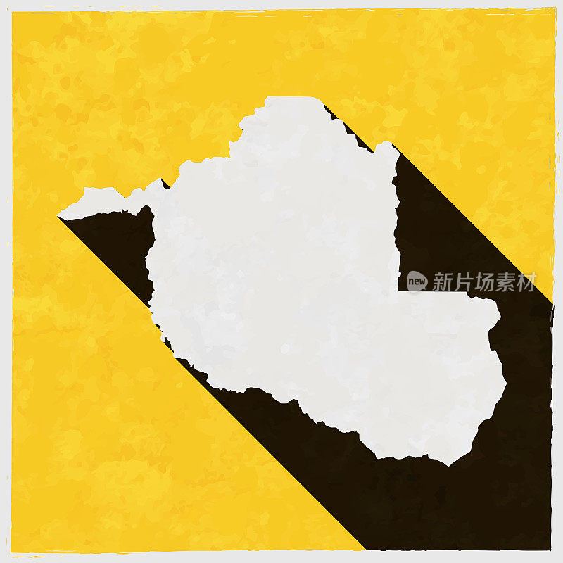 朗多尼亚地图与纹理黄色背景上的长阴影