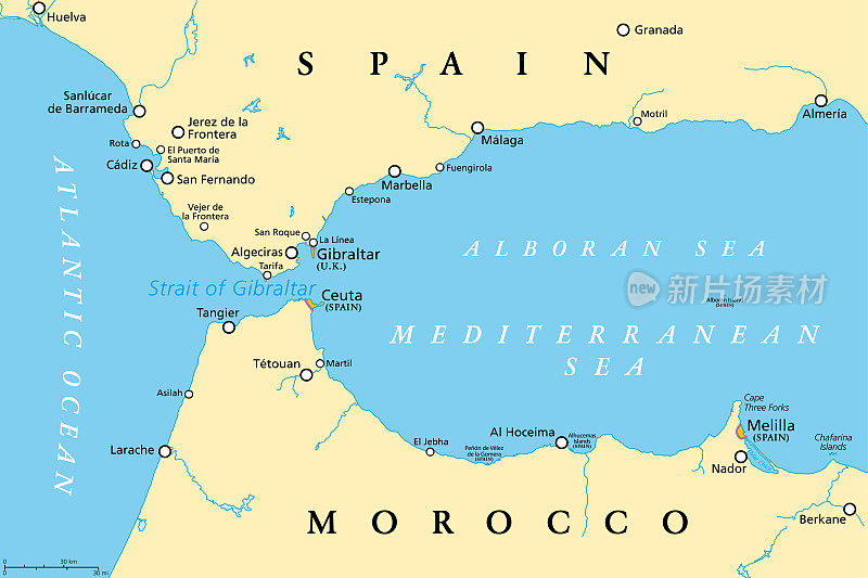 直布罗陀海峡，又称直布罗陀海峡，政治版图