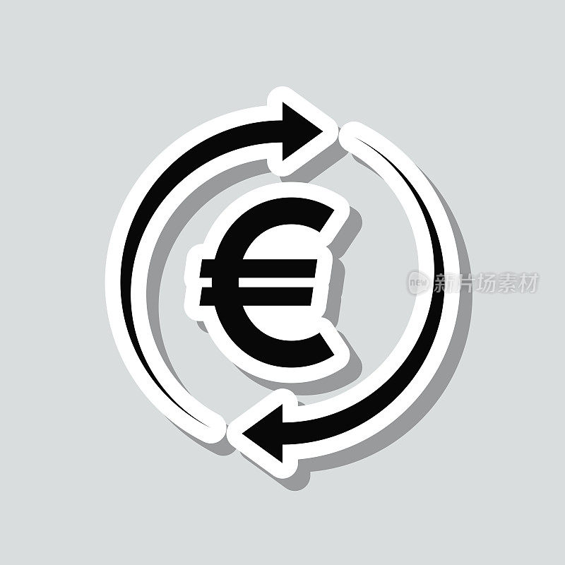 兑换和转账欧元。图标贴纸在灰色背景
