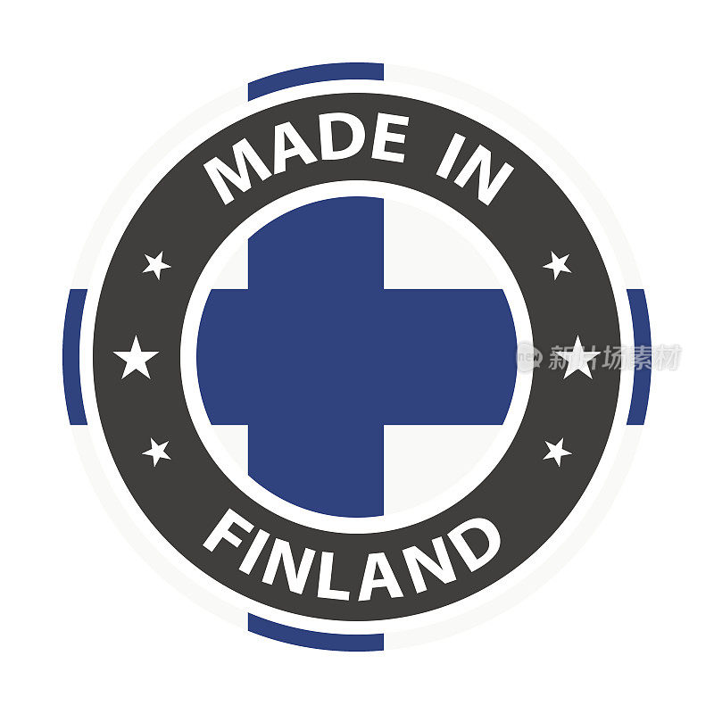 芬兰制造的徽章矢量。有星星和国旗的贴纸。标志孤立在白色背景。