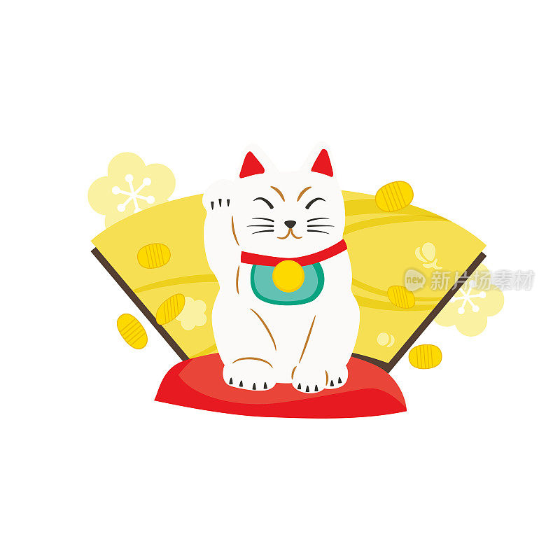 日本幸运猫和金扇插图