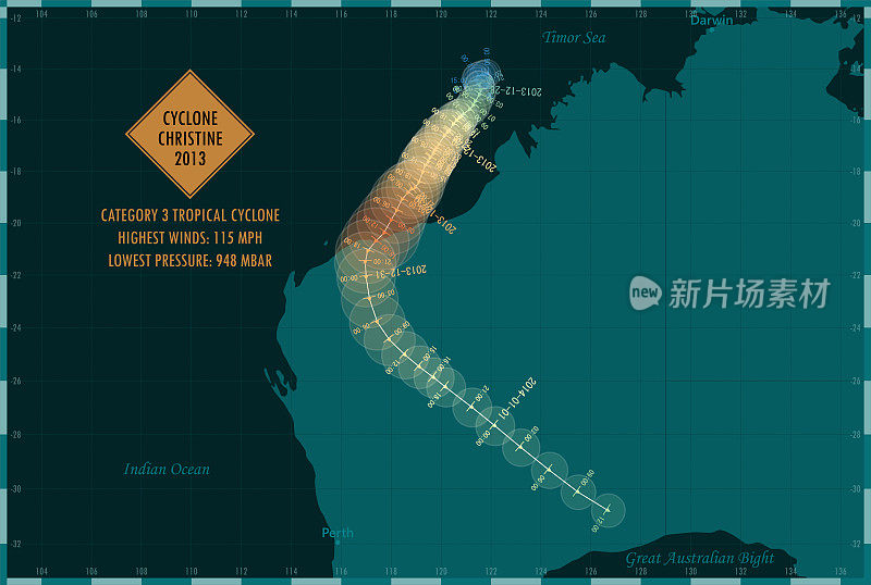 2013年克里斯汀飓风追踪南印度洋信息图