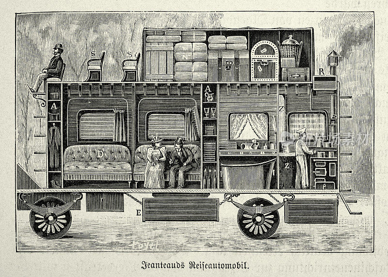 早期Jeantaud客车的横截面，房车，1890年代，19世纪，运输历史，汽车