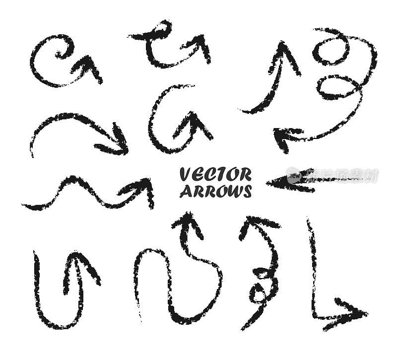 矢量纹理手绘涂鸦箭头符号孤立设置在白色背景上设计