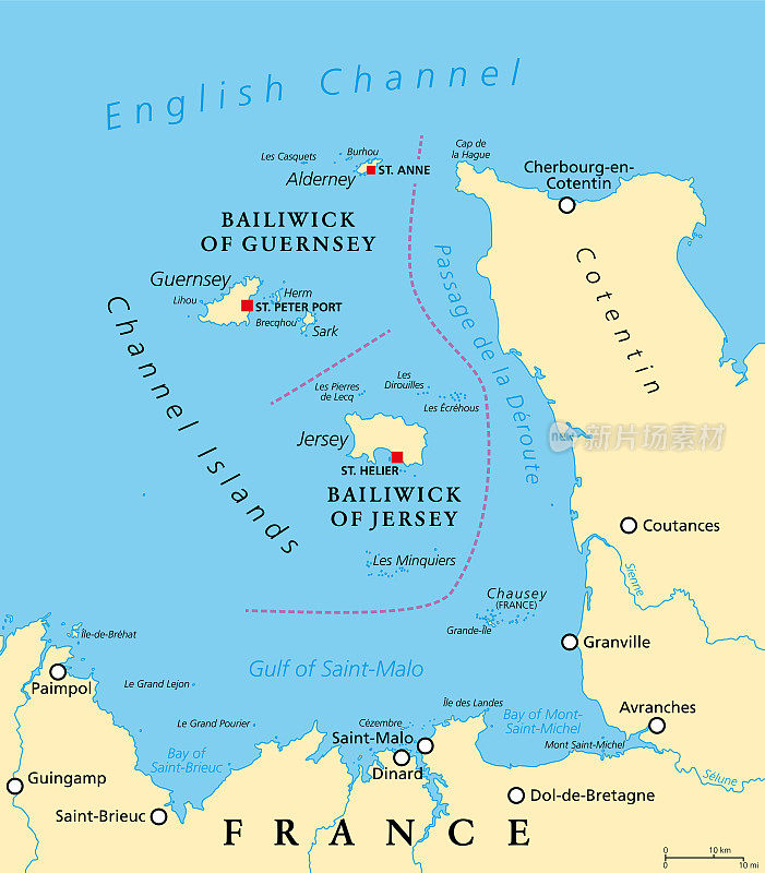 海峡群岛，政治地图，皇家属地根西岛和泽西岛