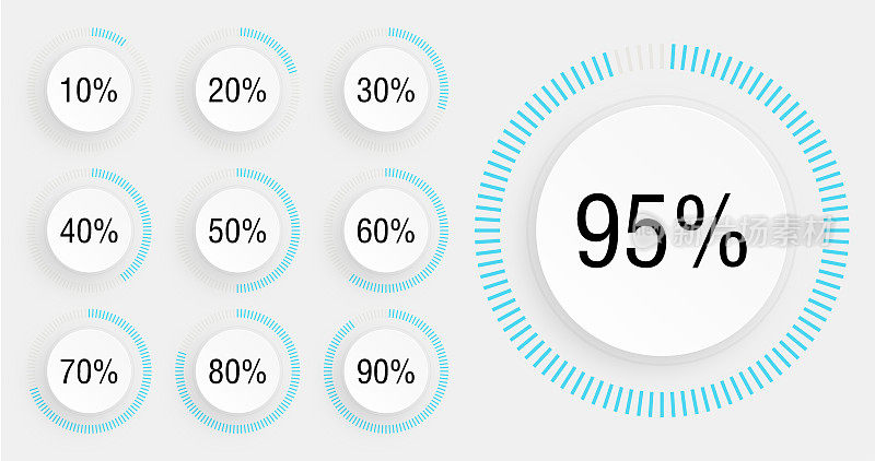 矢量集的立体圆进度条百分比图饼+10%的符号集合从准备用于网页设计用户界面ui插图