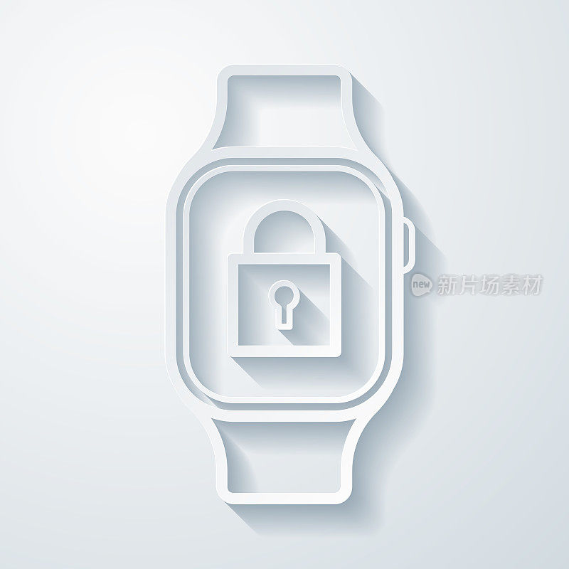 Smartwatch挂锁。空白背景上剪纸效果的图标