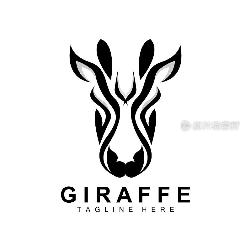 采购产品长颈鹿标志设计，长颈鹿头矢量剪影，高脖子动物，动物园，纹身插图，产品品牌