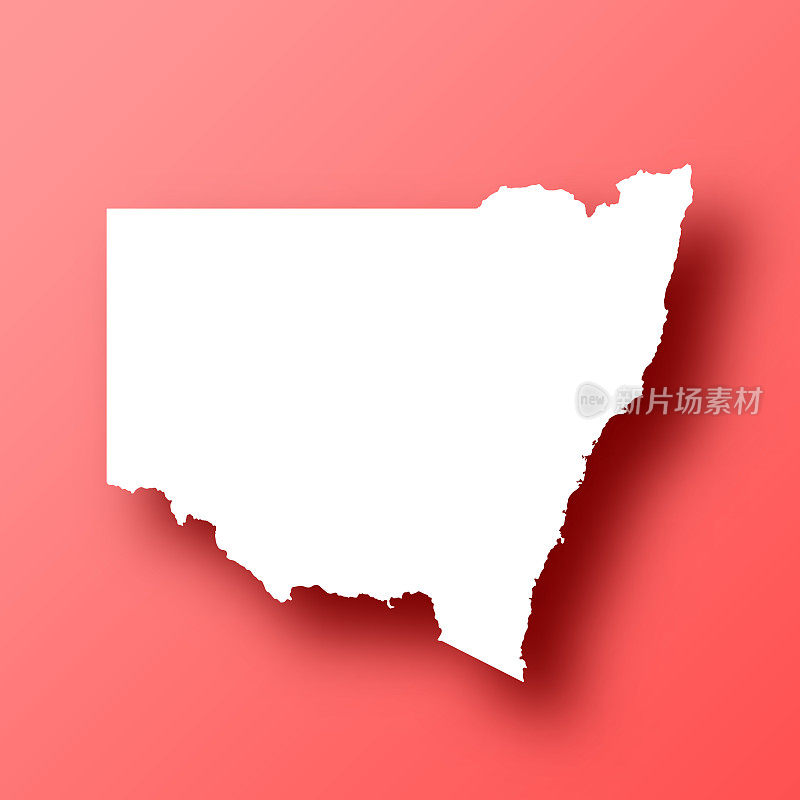 新南威尔士州地图红色背景和阴影