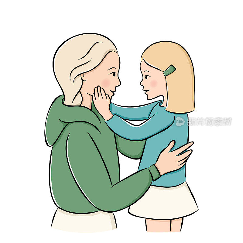 可爱的妈妈抱着她的小女儿。斯堪的纳维亚的母亲拥抱着她的孩子。母亲的概念。国际母亲节。