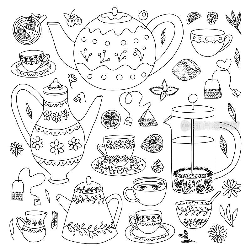 涂鸦茶壶和茶具