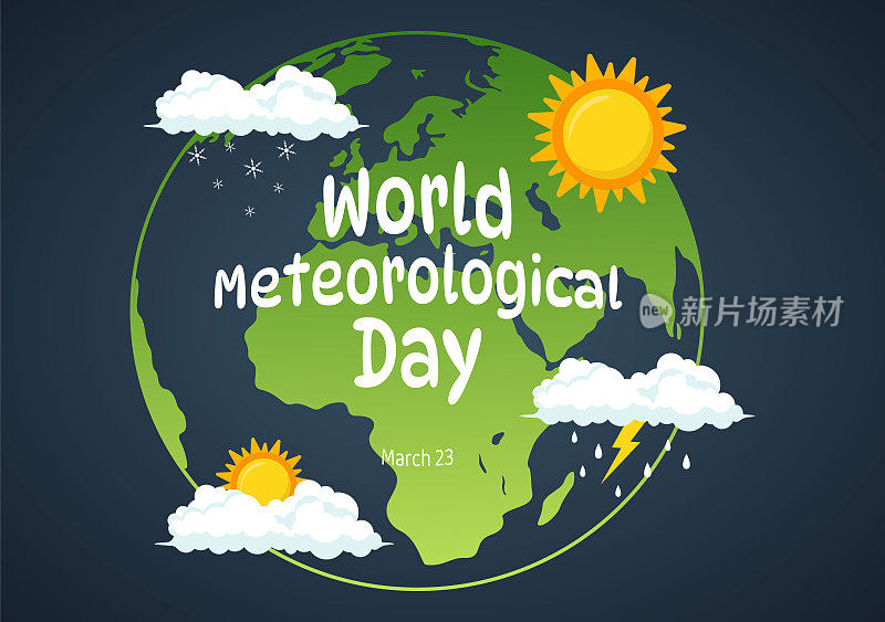 世界气象日插图与气象科学和研究天气在平面卡通手绘登陆页模板