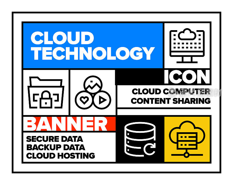 云技术线图标集和横幅设计