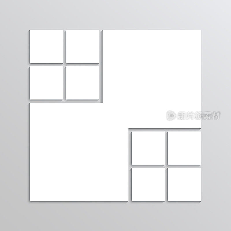 马赛克图片画廊模板。Moodboard拼贴方形网格。心情板背景。相框横幅。