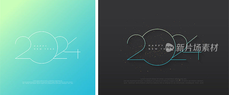 现代新年2024彩色线条艺术。独特豪华的设计。高级设计2024日历，海报，模板或海报设计。