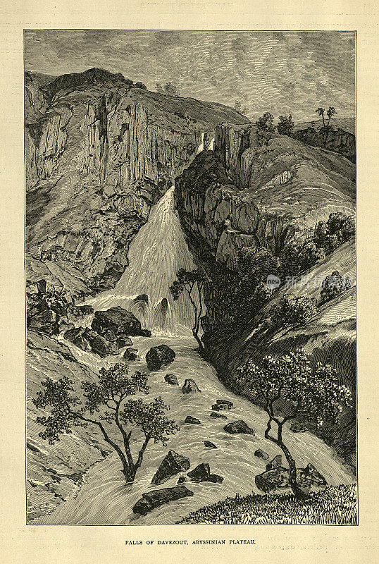 达韦佐特瀑布，阿比西尼亚高原，埃塞俄比亚，维多利亚时期东非历史19世纪