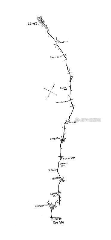 1897年的运动和消遣:自行车旅行地图，洛厄尔-波士顿