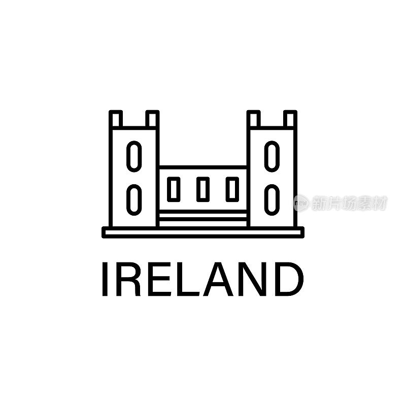 马拉海德，爱尔兰，城堡的象征。爱尔兰文化标志元素。细线图标用于网站设计和开发，应用程序开发。溢价图标