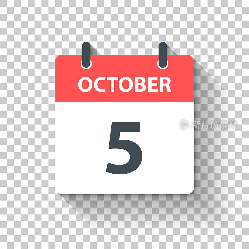 10月5日-平面设计风格的每日日历图标