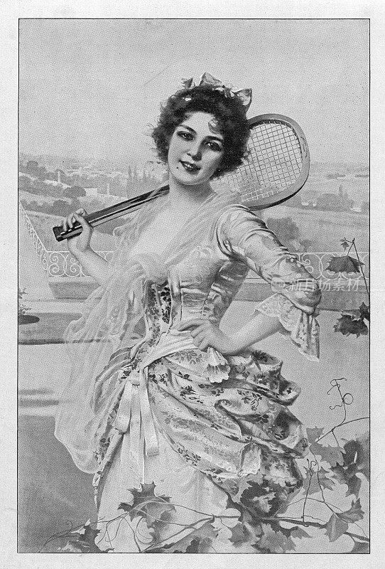 年轻女子在打网球