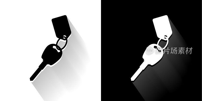 钥匙与代客停车标签黑色和白色图标与长影子