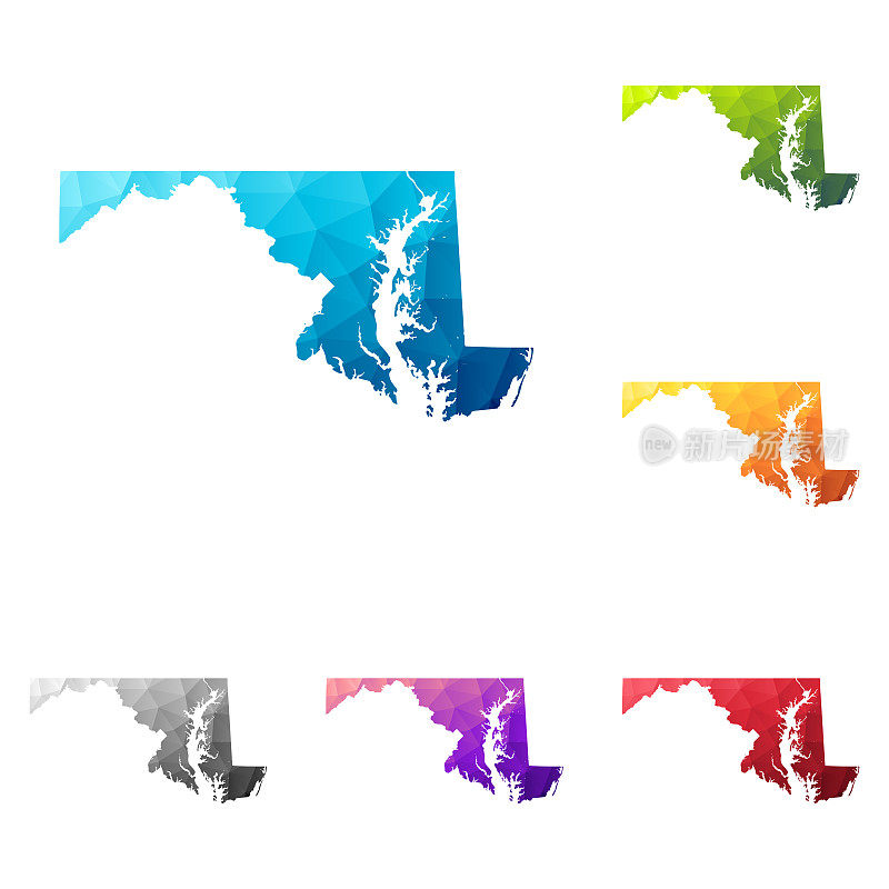 马里兰地图在低多边形风格-彩色多边形几何设计