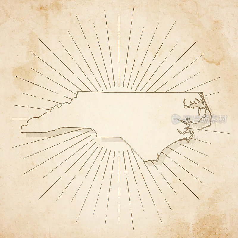 北卡罗莱纳州地图复古风格-旧纹理纸