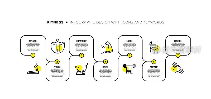 信息图表设计模板与健身关键字和图标