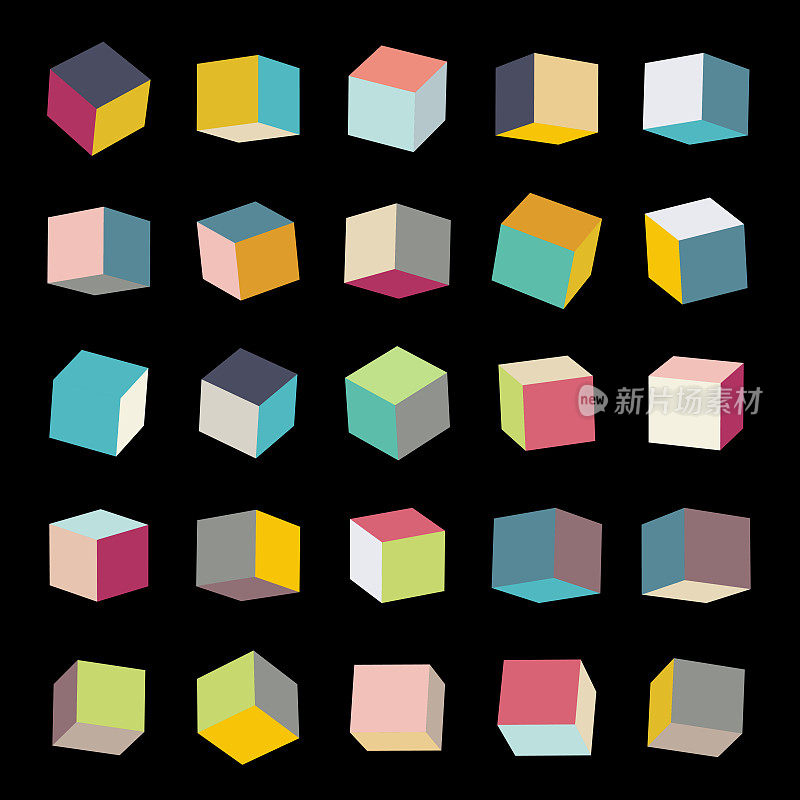 彩色三维立方体模型盒集合