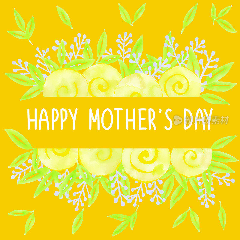 母亲节快乐，多色鲜花设计的贺卡，广告，横幅，传单和传单。水彩手绘模板。