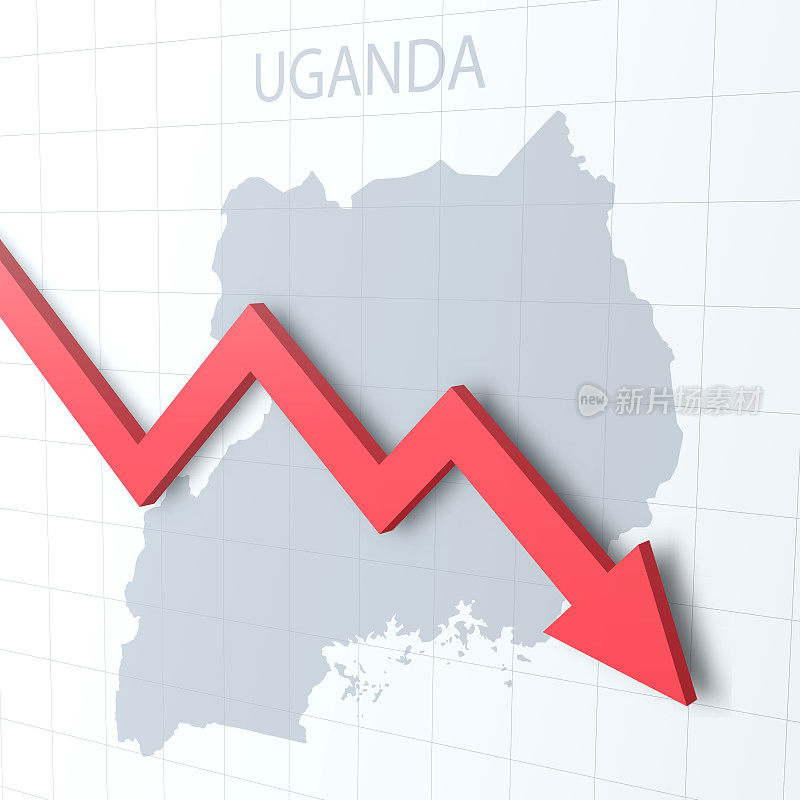 以乌干达地图为背景的红色箭头落下