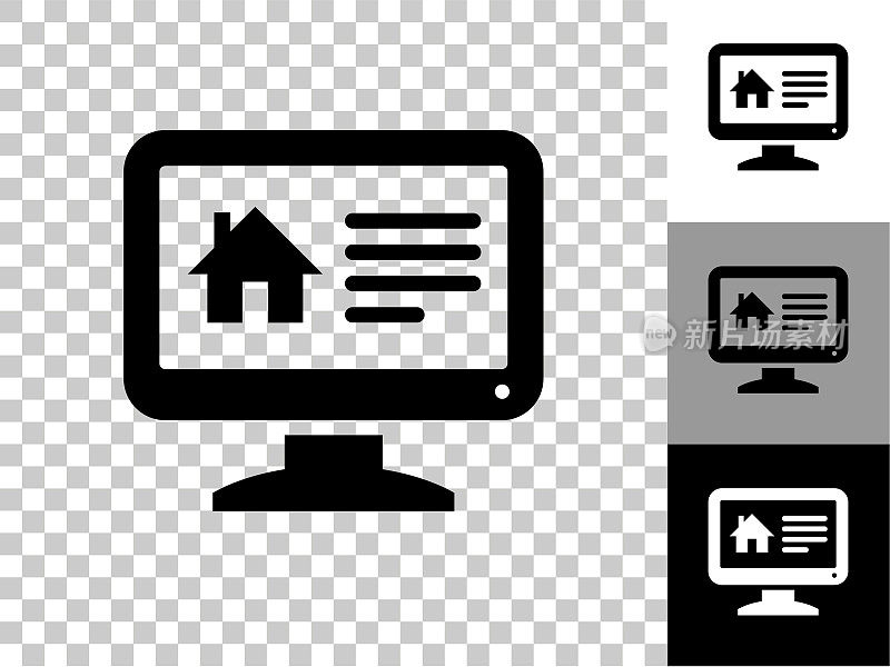 在线房子图标在棋盘透明的背景