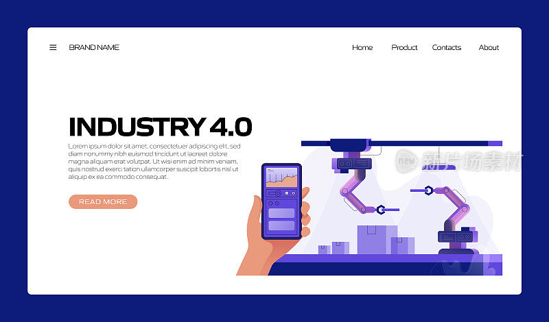工业4.0概念矢量插图登陆页面模板，网站横幅，广告和营销材料，在线广告，业务演示等。