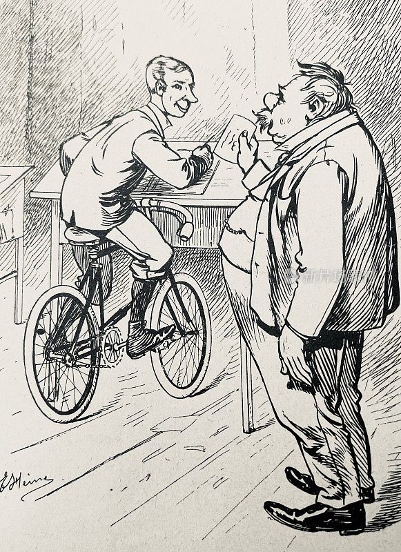 在办公桌前，一个男人坐在他的自行车上:随时准备开始送货
