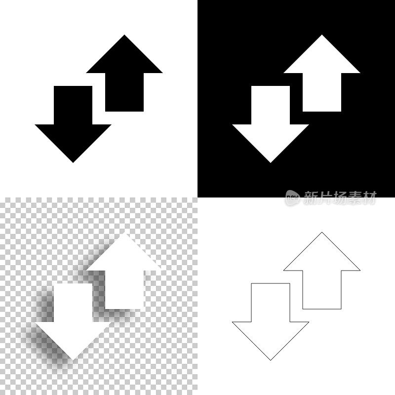 向上和向下转移箭头。图标设计。空白，白色和黑色背景-线图标