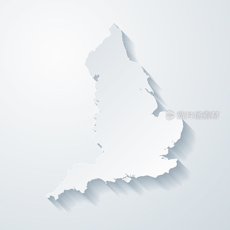 英格兰地图与剪纸效果空白背景