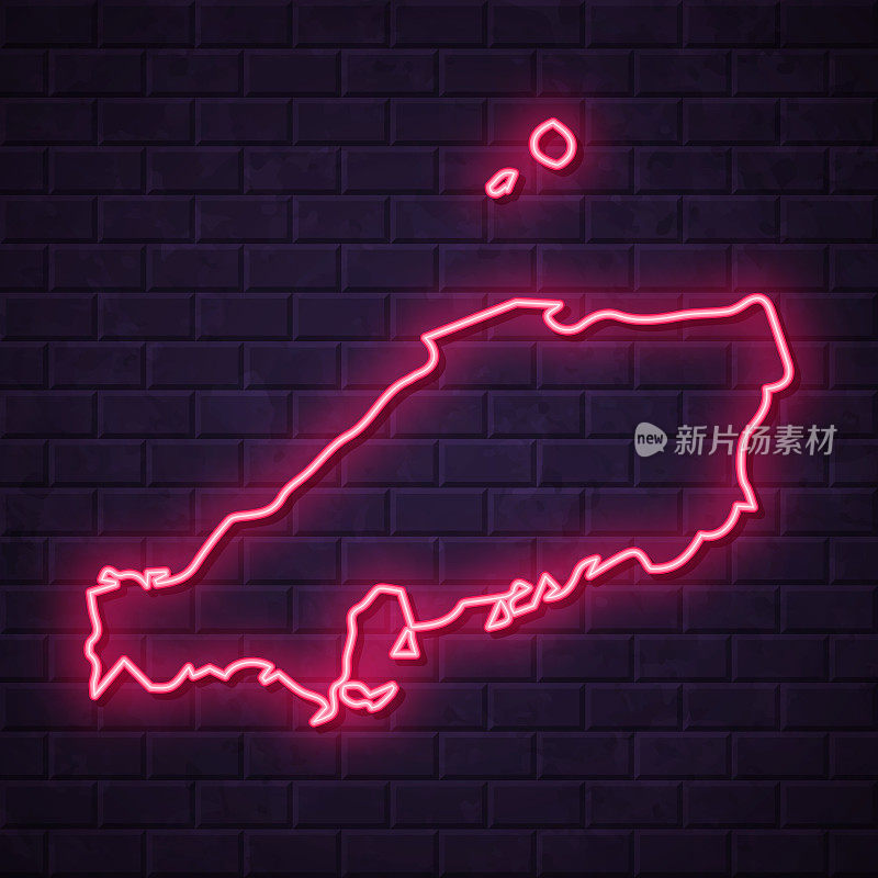 Chugoku地图-砖墙背景上发光的霓虹灯