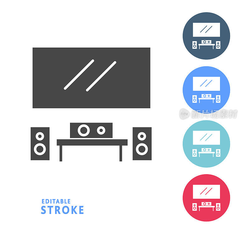 家庭效率家庭影院图标设置与多色的圆圈