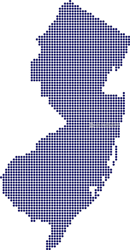 一幅由蓝点组成的新泽西地图
