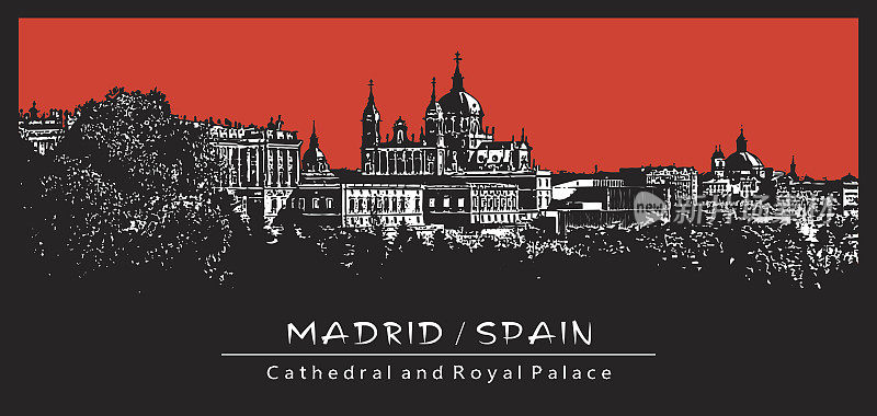 马德里,西班牙。大教堂和皇宫。
