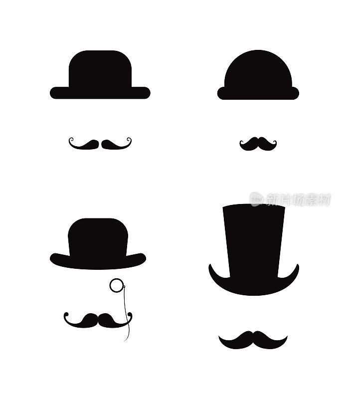 不同的变化的帽子和胡子图标集