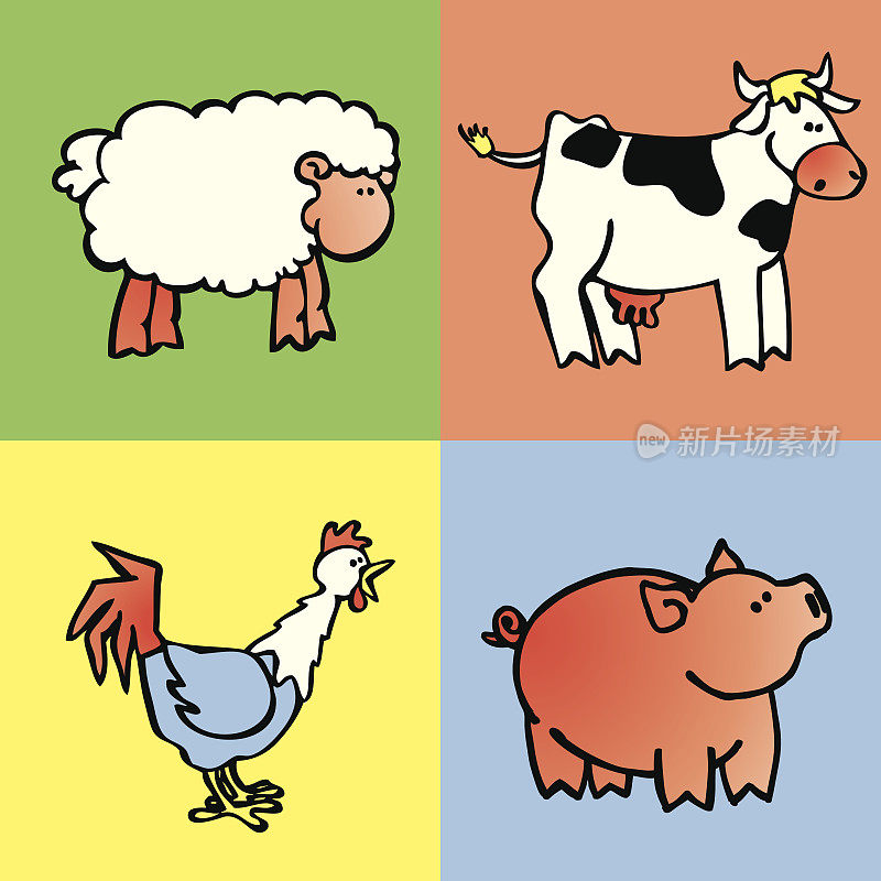 四只可爱的农场动物