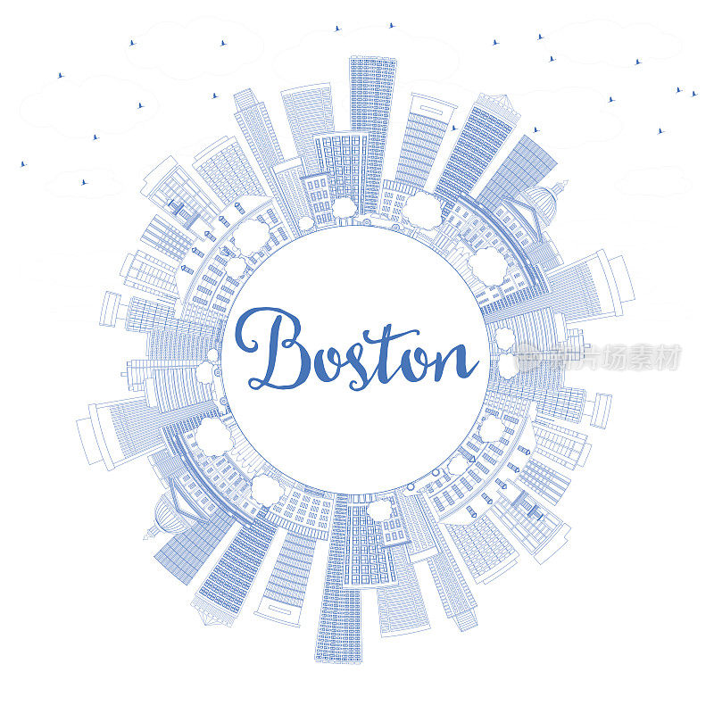 用蓝色建筑和复制空间勾勒出波士顿的天际线。