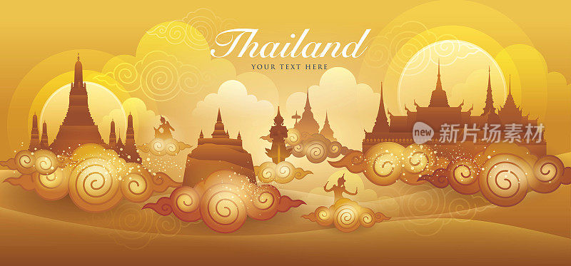 泰国惊人的黄金矢量，泰国艺术图形矢量