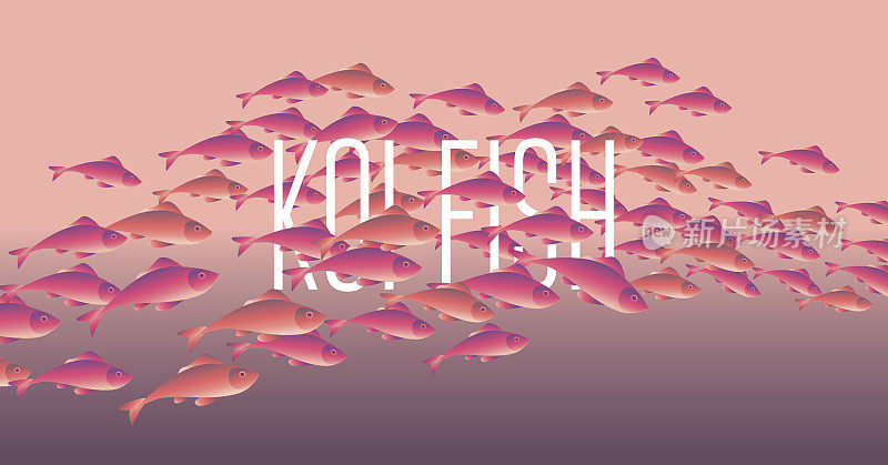 红色锦鲤矢量插图的头部，网络，打印，卡片和邀请。海水里有很多鱼在游动。