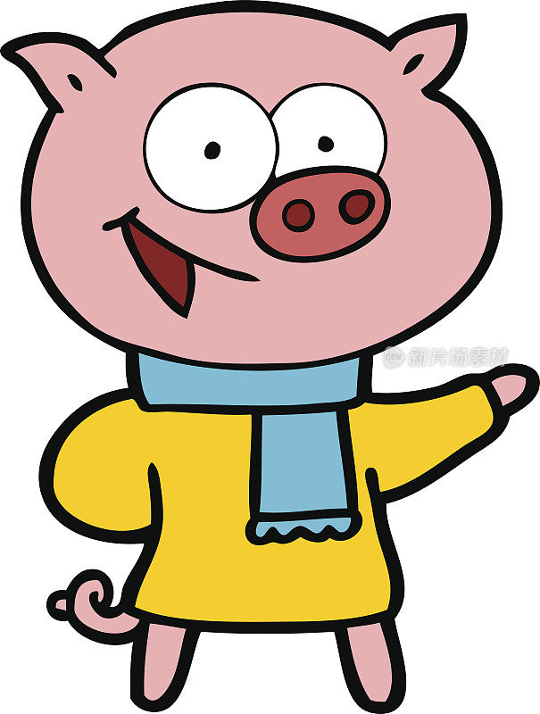 欢乐的小猪穿着冬装卡通