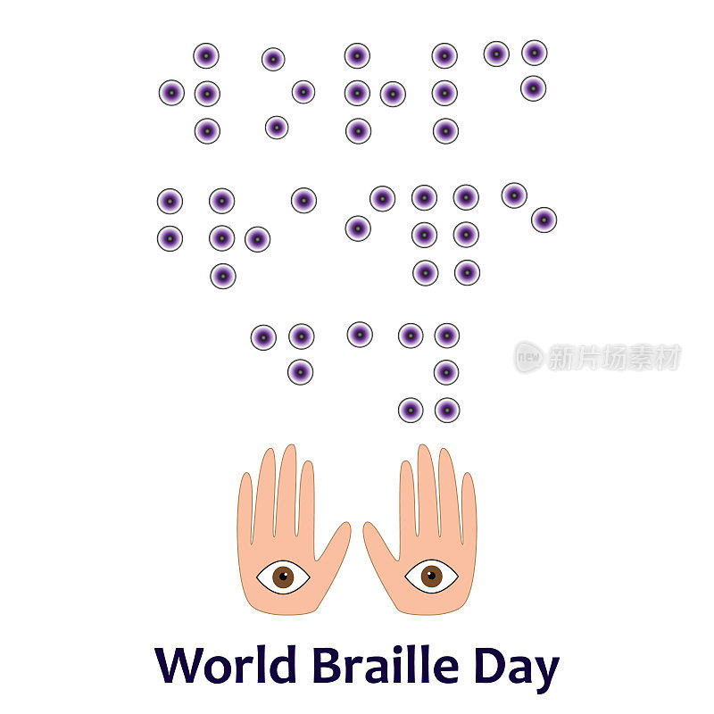 1月4日世界盲文日字体盲文。眼睛和手。矢量插图。